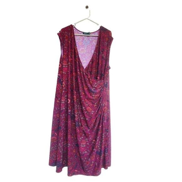 LAUREN Ralph Lauren Floral Sleeveless Wrap Dresses Burgundy / red wine s… - Picture 3 of 4